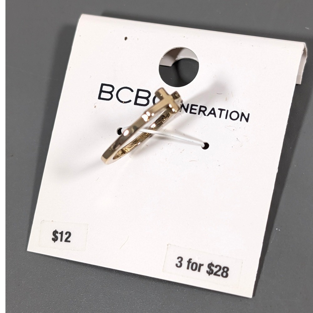 BCBGeneration Gold Tone Cross Ring Size 4 New Minimalist Petite Midi‎